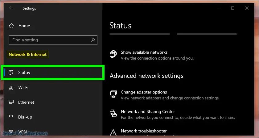 Navigate to Network & Internet then select Status
