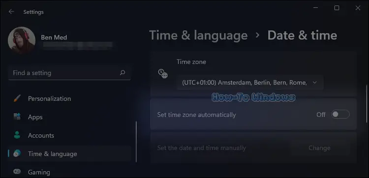Why is the Set time zone automatically setting greyed out in Windows 11
