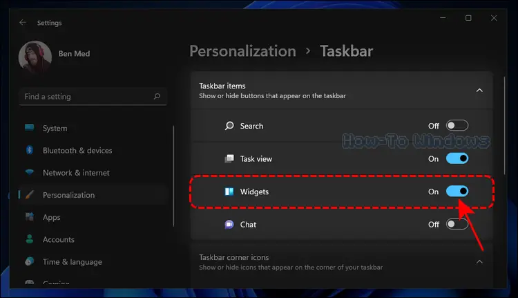 turn On the toggle switch of Widgets in Windows 11.