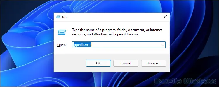 Opening the Local Group Policy Editor through the Run dialog box; by pressing the (Windows + R) keys altogether from your keyboard, then typing gpedit.msc and hitting OK.