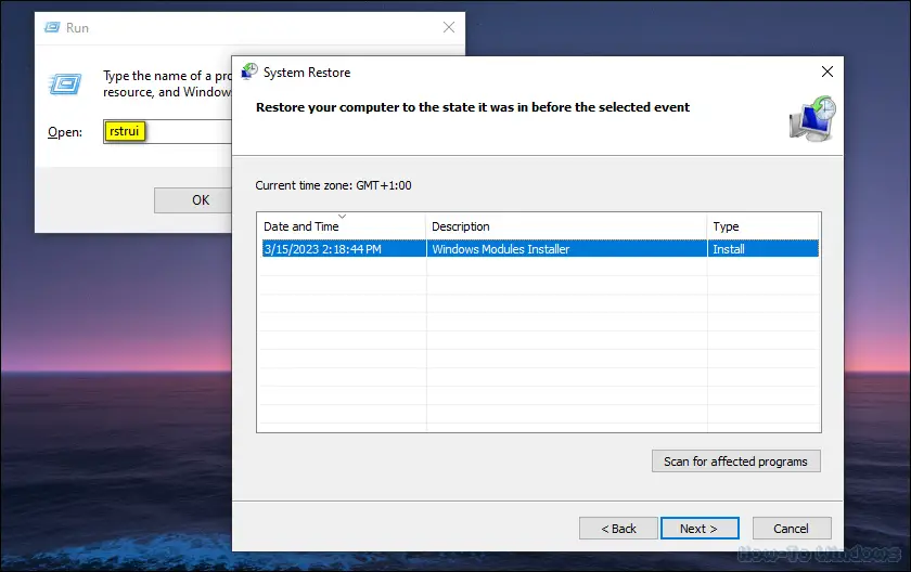 Performing a system restore on Windows 10