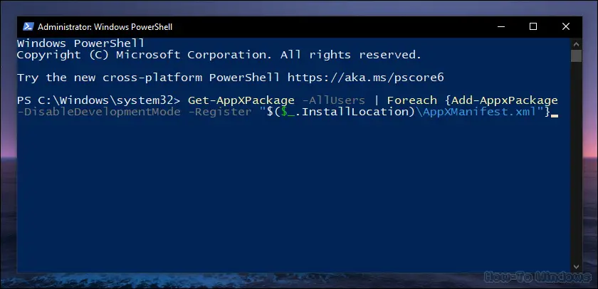 Running the command on PowerShell