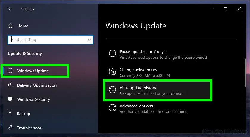 click on View update history under Windows Update