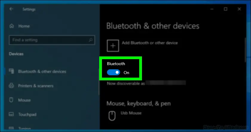 Toggle the Bluetooth switch ON