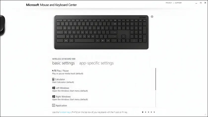 the Microsoft Mouse and Keyboard Center software