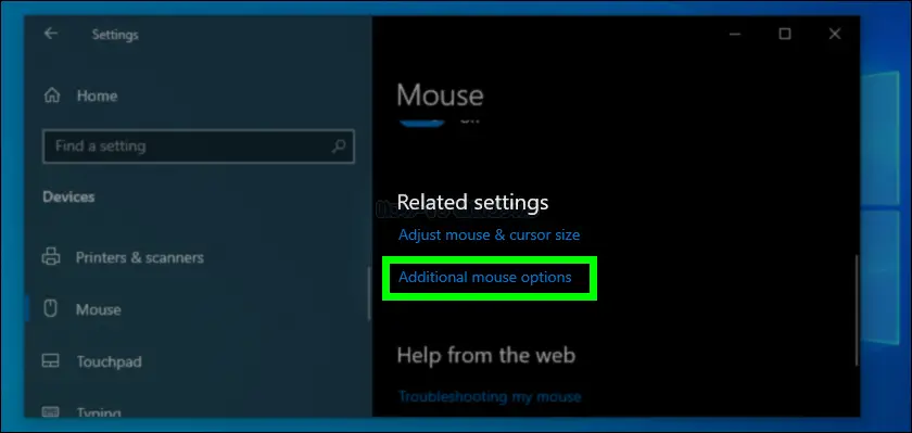 Click on Additional mouse options