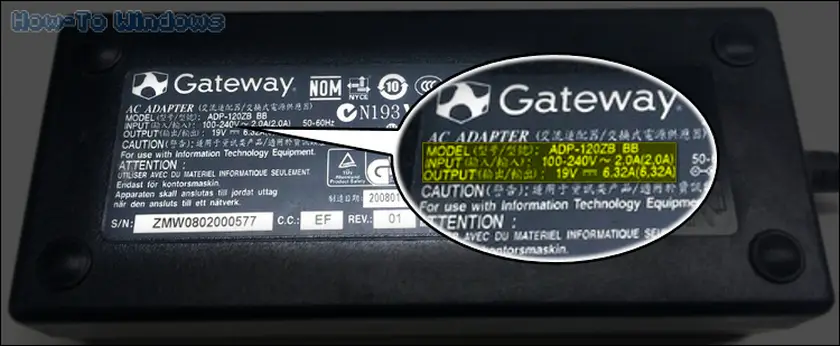 Gateway laptop power adapter ratings