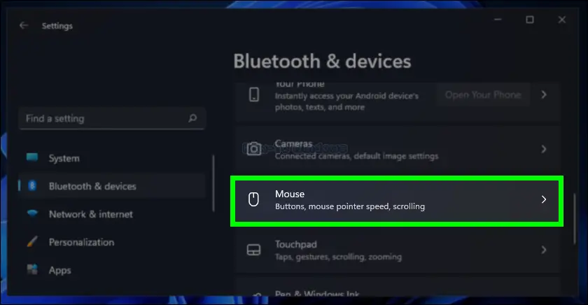 Navigate to Mouse on Windows 11
