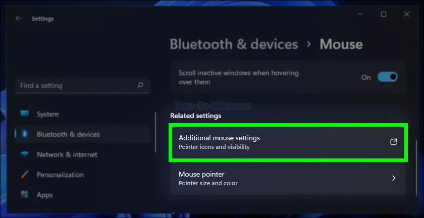 Select Additional mouse settings on Windows 11