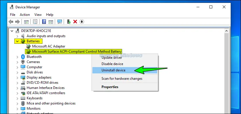 Uninstall Microsoft ACPI Compliant Control Method Battery