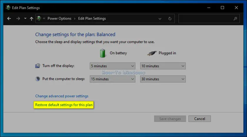 Select Restore default settings for this plan