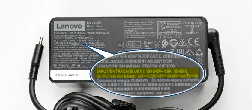 Lenovo laptop power adapter ratings