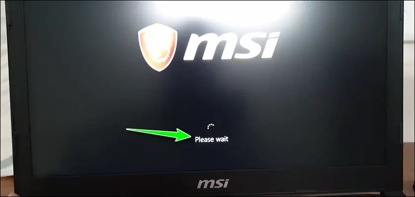 The please wait screen on MSI laptop