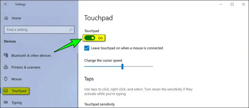 Turn ON touchpad on settings