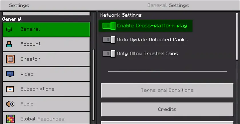 Turn OFF Enable Cross-platform play on Minecraft